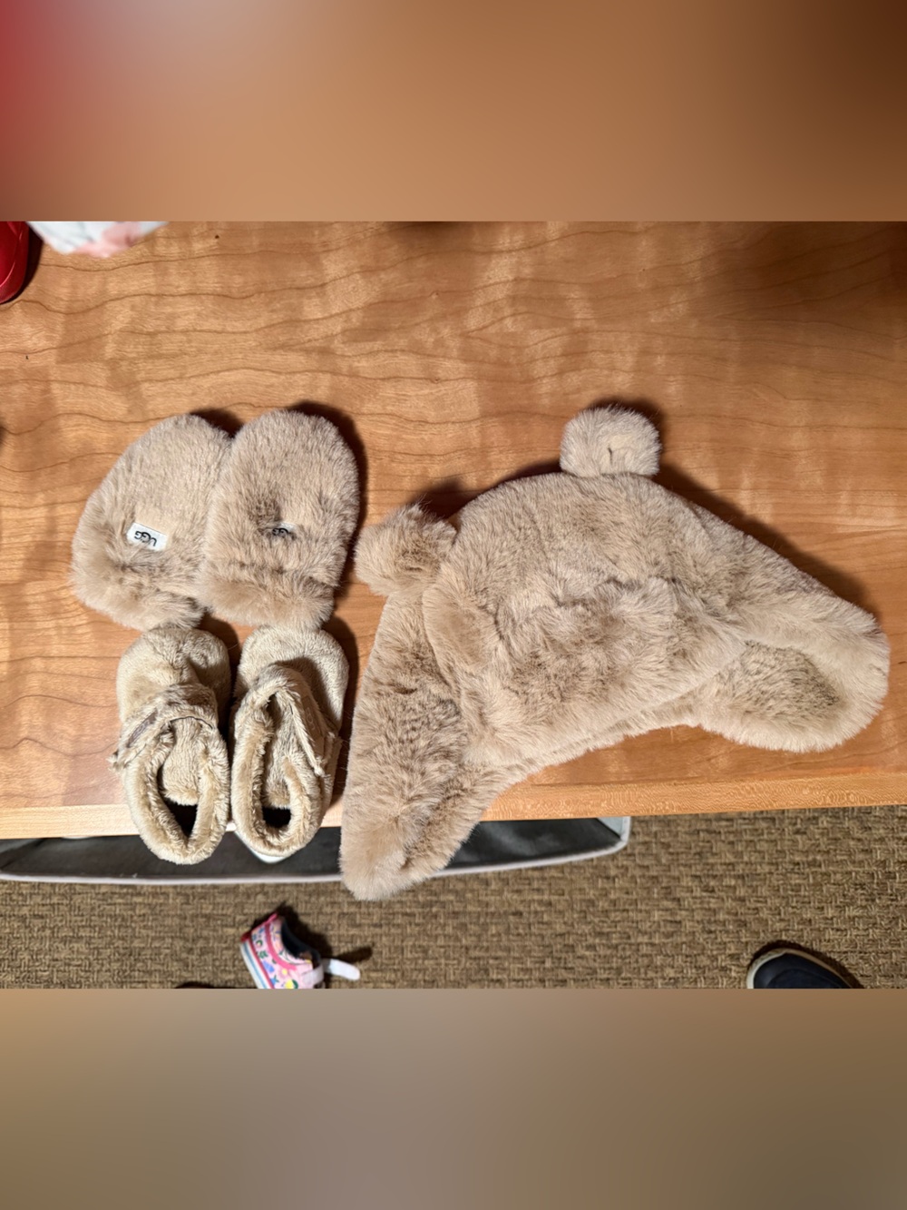 UGG Cream Faux Fur Pet Hat and Slipper Set